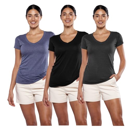 Consejos para Comprar Negro Jaspe , tabla con los diez mejores. 48 Alfani Playera para Mujer Cuello V, Manga Corta, Casual, 3 Pack - Negro/Negro Jaspe/Marino Jaspe - L