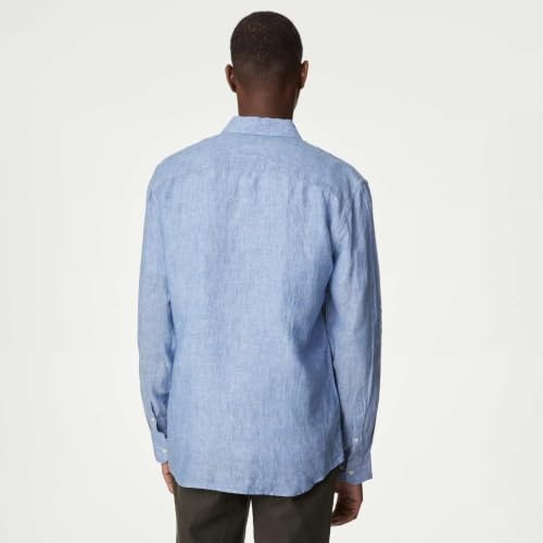 Image of Marks & Spencer Mens Solid Linen Blend Collared Neck Regular Fit Easy Iron Shirt