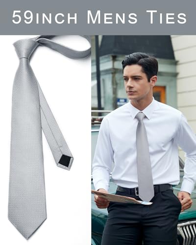 Image of Enlision Mens Ties Stripe Tie and Pocket Square Set Classic Formal Woven Neckties Handkerchief Cufflinks Wedding