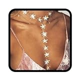 Nicute Star Y-Necklaces Rhinestone Long Necklaces Crystal Choker Chain Party Choker Necklace Jewelry for Women (Gold)