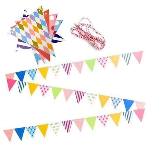 Bunting Flags Banner for Kids Room, Play School Decoration, Birthday Party, Baby Shower (Multi)(Pack of 3) Cardstock Material