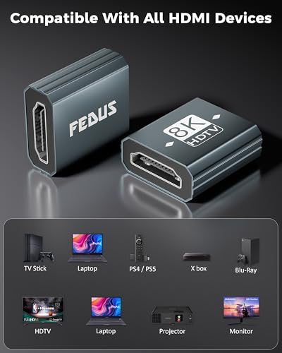 Image of FEDUS ZENITH LINK 8K HDMI Coupler Female to Female Adapter Jointer, Pack of 3 HDMI Cable 2.1 Extender Connector (8K@60Hz, 4K@120Hz) Aluminum Body for PS5, Xbox, PC, TV Stick, Roku, Monitor, High-Speed