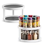 2 Pack Non Skid Lazy Susan Turntable Cabinet Organizer - 2 Tier 360 Degree Rotating Spice Rack - 10 Inch Spinning Carasoul Pantry, Kitchen, Countertop, Vanity Display Stand White / Gray