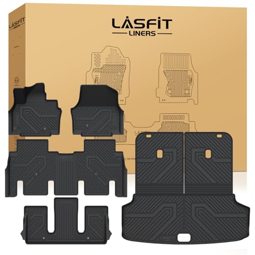 LASFIT Floor Mats & Cargo Mats for KIA EV9 2026 2025 2024 (Only for 6-Seats,Not Fit Relaxation Chairs & 7-Seats),All Weather TPE Custom Fit Kia EV9 2024-2026 Full Set Car Accessories Floor Liners