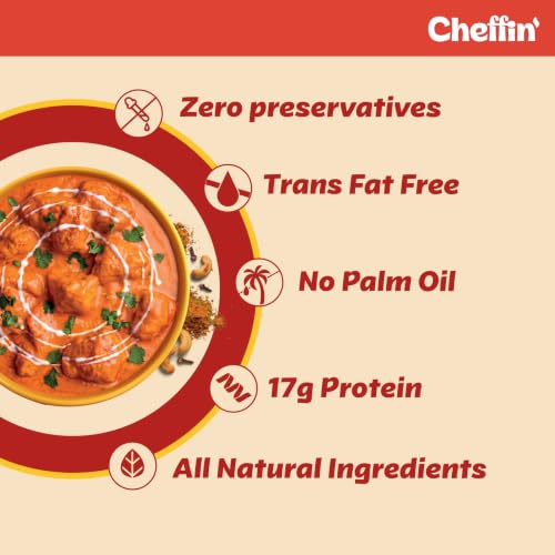 Image of Cheffin' Butter Chicken Masala, 285g | Chef Curated Gourmet Cooking Kit | Cooks 150-200g Chicken | Ready in 10 Min | 100% Natural, No Preservatives | Just Add Fresh Chicken |Serves 2-3