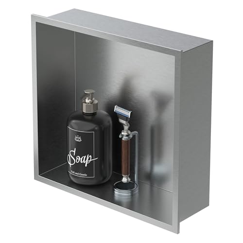 LuxeBath Wandnische aus Edelstahl, 30x30x10 cm, Silber, Duschnische mit...