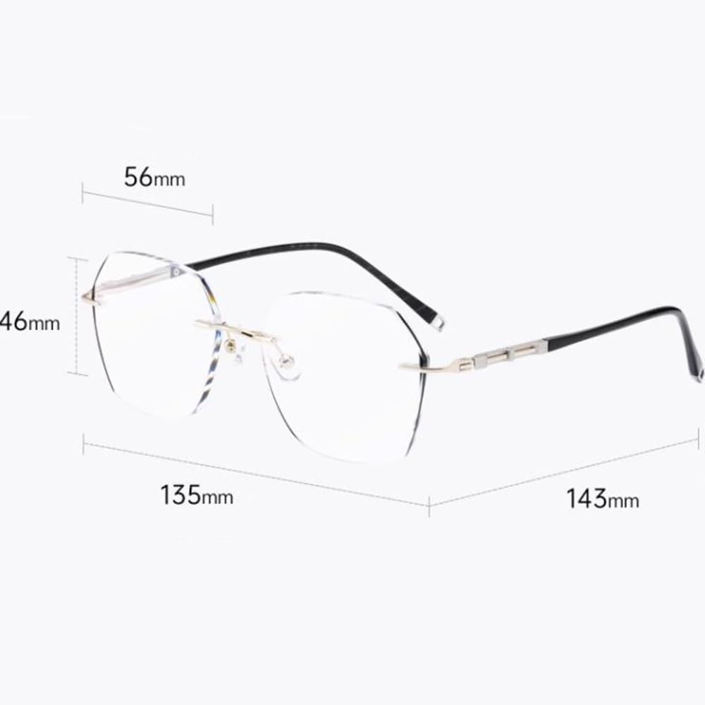 Gafas de Lectura sin Montura Corte de Diamante Gafas de Lectura Multifocales Gafas de computadora Moda HD Grande Lentes,Unisexo(Size:+2.0)