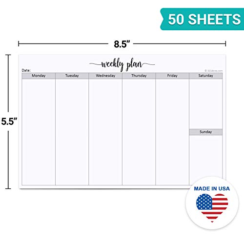 321Done Weekly Planning Notepad Landscape - 50 Sheets (8.5" X 5.5") - Horizontal Weekly Days Of Week Paper Note Pad, Planner Organizing - Made In Usa - Simple Script #TOP1