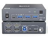 Dual Monitor KVM Switch for Laptop & Desktop 4K@60Hz, USB C and HDMI KVM Switch 2 Monitors 2 Computers with 4 USB 3.0 Port for Keyboard Mouse, 80W PD Charging, with Wired Remote and USB C Cable