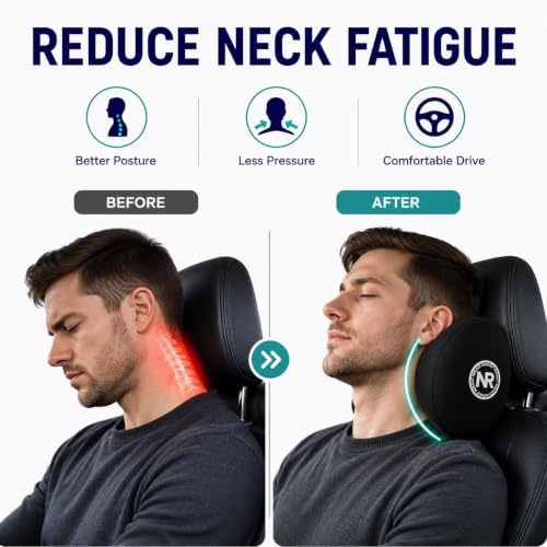 Image of VARINCE (Pack of 2) Memory Car Neck Pillow for Driving Ergonomic Headrest Cushion for Neck & Cervical Support, Breathable Washable Cover, Car Seat Headrest Pillow for Travel, Office & Long Drives