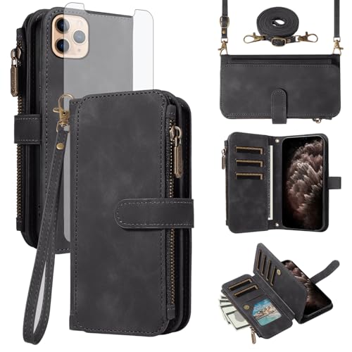 Housse iPhone 11 Pro Max clapet cuir PU noir de qualite superieure et protection ecran