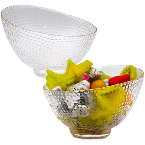 TOSSOW Glass Bowl Set of 2 Clear Glass Fruit Bowl 600ml/20oz Big Mixing Bowl All Purpose Round Serving Bowl transparent Serving Salad Popcorn Dips Condiments Snack Oatmeal and More （transparent ） Cover
