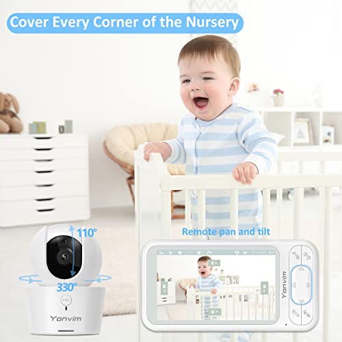 Yonvim Baby Monitor 5" 1080P Hd Display Video Baby Monitor With Camera And Audio 5000Mah Battery Night Vision No Wifi 2-Way Talk 1000Ft Long Range Remote Pan Tilt 4X Zoom With 2 Mounts #TOP3