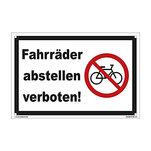 Kleberio® Parken verboten Schild Kunststoff - Fahrräder abstellen verboten! - 30 x 20 cm mit Bohrlöchern Fahrrad Schilder einfahrt freihalten Schilder Privatparkplatz Schild Verbotsschilder Cover