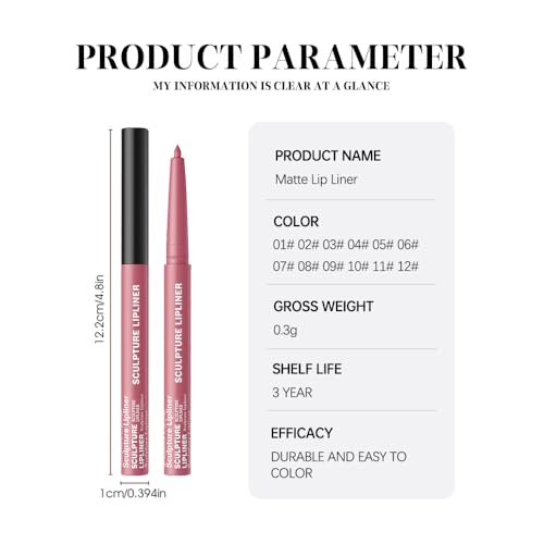 Image of K12 Hxssll 12 Colors Matte Lip Liner Pencil - Long Lasting Waterproof Lip Liner, Smudge Proof Transfer Proof Lip Pencil, High Pigment Lip Makeup for Defining & Filling Lips (12#, 1PCS)