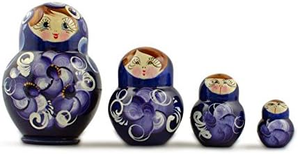 BestPysanky Set of 4 Miniature Wooden Nesting Dolls Matryoshka in Blue Dress 3 Inches