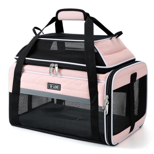 Image of Lekereise Top-Expandable Pet Carrier 17x11x9.5 Inch Alaska Hawaiian Airline Approved Soft Sided Underseat with Locking Safety Zippers Anti-Scratch Mesh
