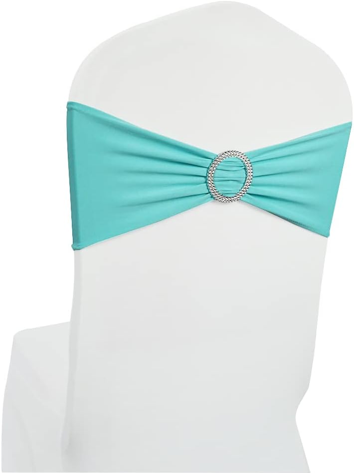 Spandex Chair Sashes Bands Stretch Chair Ties Bows with Buckle Slider for Wedding Party Banquet Decoration (Teal)…
