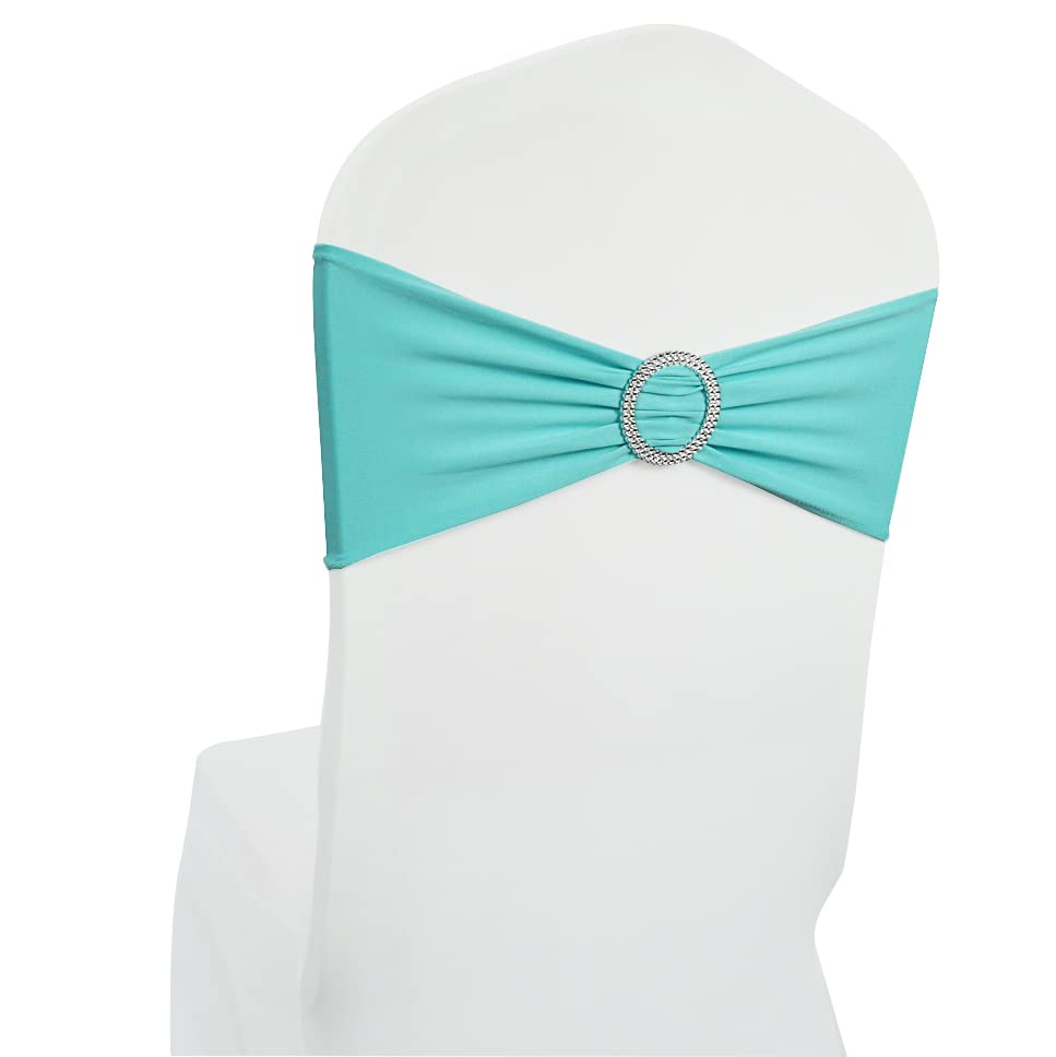 Image of Spandex Chair Sashes Bands, Teal, 50PCS | Stretch Chair Ties Bows, With Buckle Slider, Wedding Party Banquet Decoration
