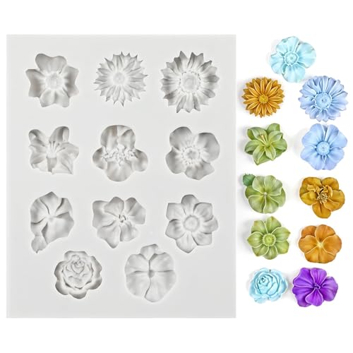 Silikonform Blumen, 3D Silikonformen Gießformen für Fondant, Schokolade, Cupcakes,Seife und Kerzen,Mini Blumen Silikonformen für Epoxidharz Schmuckherstellung, DIY Backen,Handgemachte Kerzengießformen