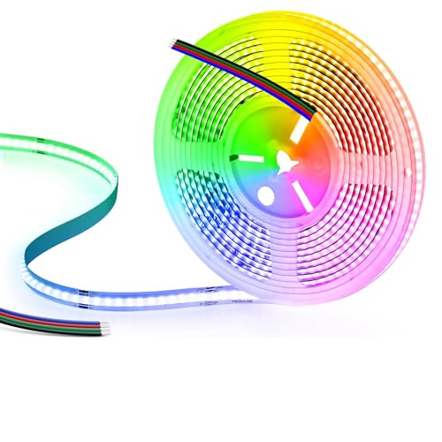 RGB COB LED Strip Lights 16.4Ft, 180° Wide Beam Angle COB Strip Light, 24V High Density Flexible Color Changing LED Tape Lights for Bedroom Cabinet Home Party Indoor Decor (No Power Supply/Controller)