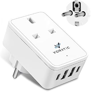 UK to European Plug Adapter,European to UK Plug Adaptor With USB(2 USB A + 2 USB C),Grounded Europe Travel Adapter Applicable For Germany France Spain Russia and More (Type E/F)