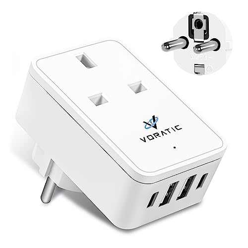 UK to European Plug Adapter,European to UK Plug Adaptor With USB(2 USB A + 2 USB C),Grounded Europe Travel Adapter Applicable For Germany France Spain Russia and More (Type E/F)
