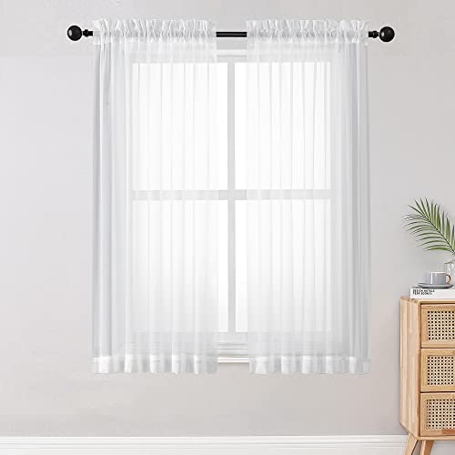 Image of OWENIE Sheer White Curtains, Sheer Curtains 63 inch Length 2 Panels Set, Rod Pocket Voile Fimly Sheer Drapes for Living Room /Bedroom, 2pcs, Each 59 inch W x 63 inch L