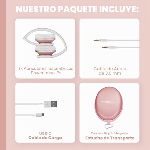 Miniatura 9 de Powerlocus P1 Auriculares Bluetooth Inalambricos De Diadema Cascos Plegables, Casco Bluetooth Con Sonido Estéreo Con Conexión A Bluetooth Inalámbrico Y Audio Cable Para Movil, Pc, Tablet - Oro Rosa
