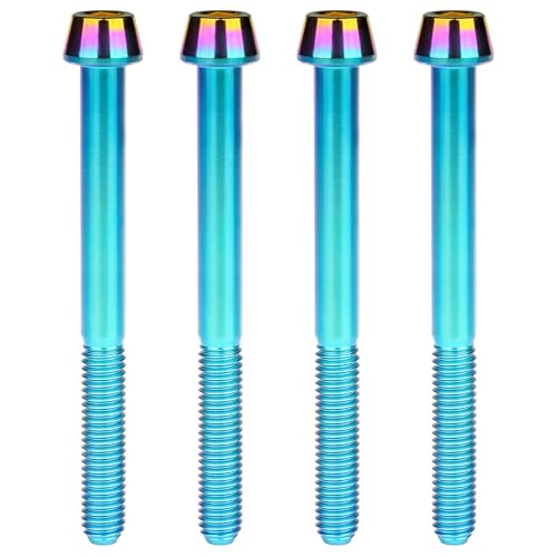 Image of Titanium Ti Bolt M5x9 16 18 20 25 30 35 40 45 50 55 60mm Tapered Head Screws Pack of 4 (M5x60mm, Iridescent Blue)