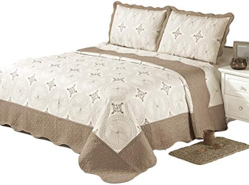 sazana Quilt Queen Size 3 pc Bedding Bed Set/Bedspread/Embroidered / 2 Pillow sham (Brown)