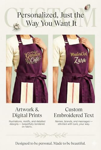 Image of Personalized Custom Apron - 100% Cotton, Adjustable Neck strap, Large Pocket - Unisex Apron for Men & Women - Cooking, Baking, BBQ, Customizable
