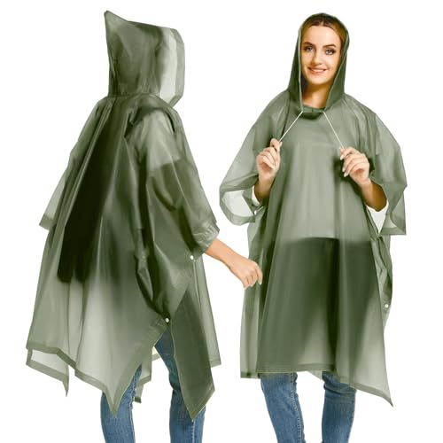Image of ORILEY EVA Raincoat Poncho 70 GSM with Adjustable Hood Full Sleeves Knee Length Unisex Universal Size Water Resistant Outdoor Rainwear for Bike Riders Men and Women (Pack of 1, Olive Green)