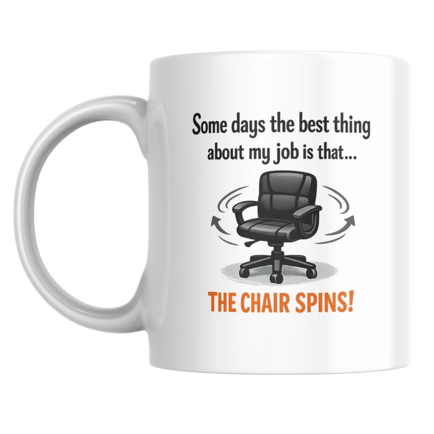 Ashton and Finch Funny Office Mug – “Chair Spins” 330ml Coffee Cup