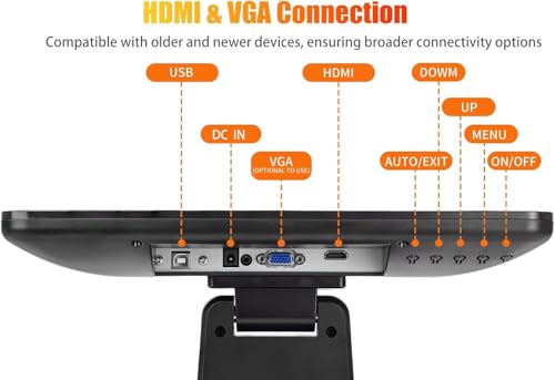 Image of 19 Inch 16:10 Touchscreen POS Monitor, LED Backlit 10 Points Multi-Touch HDMI VGA, 1440 x 900, True Flat Seamless Water & Dust Proof Front Screen, for Office, Retail, Restaurant, Bar, Gym, Warehouse