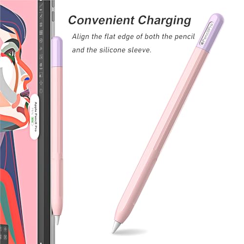 Image of Silicone Case for Apple Pencil Pro & Apple Pencil 2nd Generation, Light Pen Skin Cover Sleeve Accessories Soft Protective iPad Pencil Grip Holder, Pink + Lavender