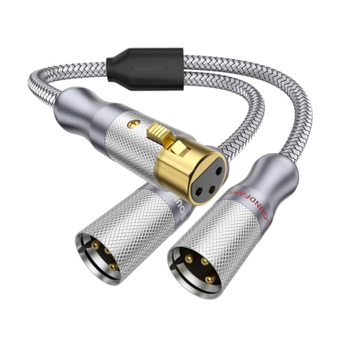 SOUNDFAM XLR Splitter Cable 1 Female to 2 Male Balanced Microphone Patch Y Splitter Cable-Grey (1.6ft/0.5M)