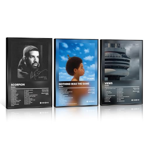 Anslivle 3-Piece Framed Canvas Drake Album Cover Posters, Black, 16x24 inches, Contemporary Music Wall Art for Living Room, Bedroom, Home Office