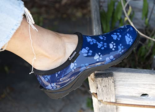 Sloggers Original Waterproof Rain and Garden Shoe for Women– Outdoor Slip-On Garden Clog with Premium Comfort Insole and Arch Support - Grungy Paw Print Blue, Size 9 - Made in USA with US and Imported Parts by Sloggers - Image 2
