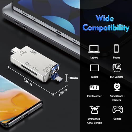 Image of Kinsound 6 in 1 SD Card Reader & Hub with Type-C, USB & Micro USB Ports | Portable Memory Card Reader Compatible with TF, SD, Micro SD, SDHC, SDXC, MMC, RS-MMC, Micro SDXC