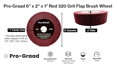 Image of 6 inch x 2 inch x 1 inch Arbor Red Bench Grinder Polishing Wheel, 320 Grit, Tight Weave, Great for refurbishing Golf Clubs and Metal, Non-Woven Wheel for Copper, Metal, Finishing, and Burnishing