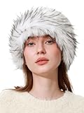 sy soul young Women's Leopard Faux Fur Hat with Fleece and Elastic for Winter(One Size,White and Black Tips)