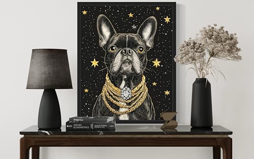 Image of Boston Terrier Pimp Black Framed Wall Art Print Poster, Dog Pet Lover Picture Painting Artwork Bedroom Living Room Office Dining Room 150D (Boston Terrier Pimp, 10 inch L x 8 inch W, Black Frame)