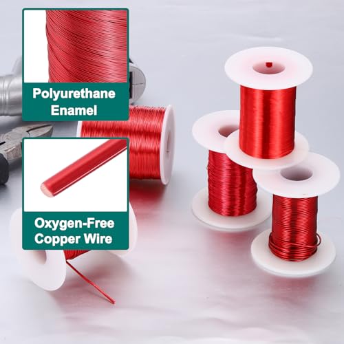 QUARKZMAN Kupferlackdraht 0.2mm, 32 AWG, isolierter bis 155°C Kupferdraht, Lackdraht für Transformatoren, Handwerk, Elektrik und DIY, Rot (453G）