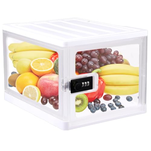 Lockable Box with Combination Lock 12L Foldable Medicine Bin Small Fridge Combination Box for Home Office School for Personal Items, Medicines, Snacks Food& Phones(clear)