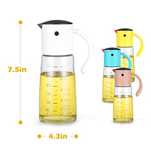 Olive Oil Dispenser Bottle for Kitchen Cooking - Auto Flip Condiment Container With Automatic Cap and Stopper - Leakproof Vinegar Glass Cruet Stainless Steel Non-Drip Spout (white and yellow) - Thumbnail 6