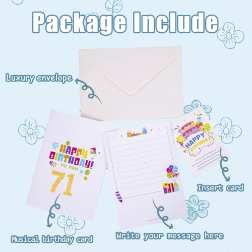 Image of 71st Pop-Up Musical Birthday Card, Blowable LED Candle for Women and Men