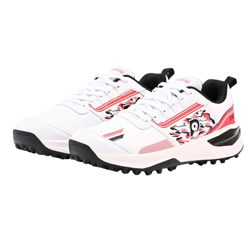 Image of DNINE Performer, Men, Rubber Studs Cricket Shoe White /Red /Black & White /Lemon