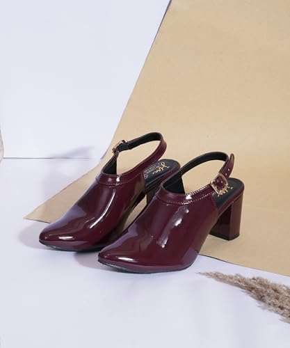 Image of JM LOOKS Glamorous Glossy Patent Finish Slingback Pumps with Thick Block Heel for Bold Fashion Statements