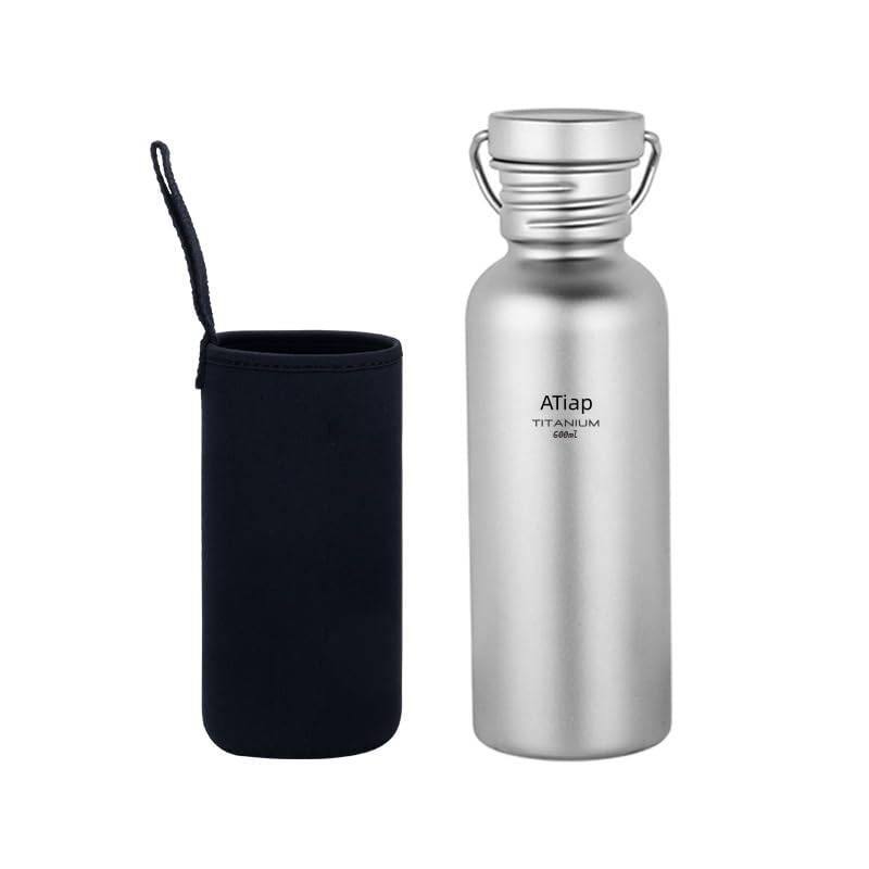 ATiAP Titanium Water Bottle Sport Bottle Ultralight Leakproof for Outdoor Camping Hiking (600ml)